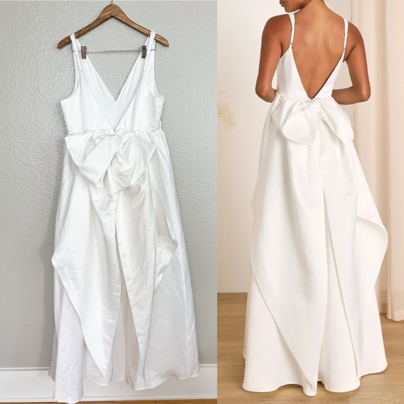Blissfully Beloved Ivory Backless A-Line Bow Maxi Dress - Picture 3 of 10